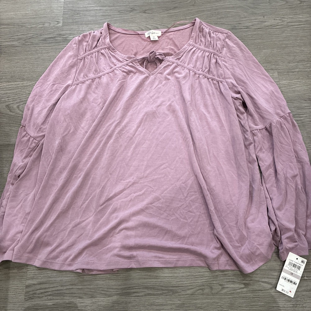 Style & Co Tender Mauve Pink Vneck Tie Ruched Blouse | Women's Plus Size 1X